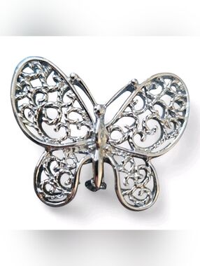 Silver Filligree Butterfly Brooch Signed Gerry